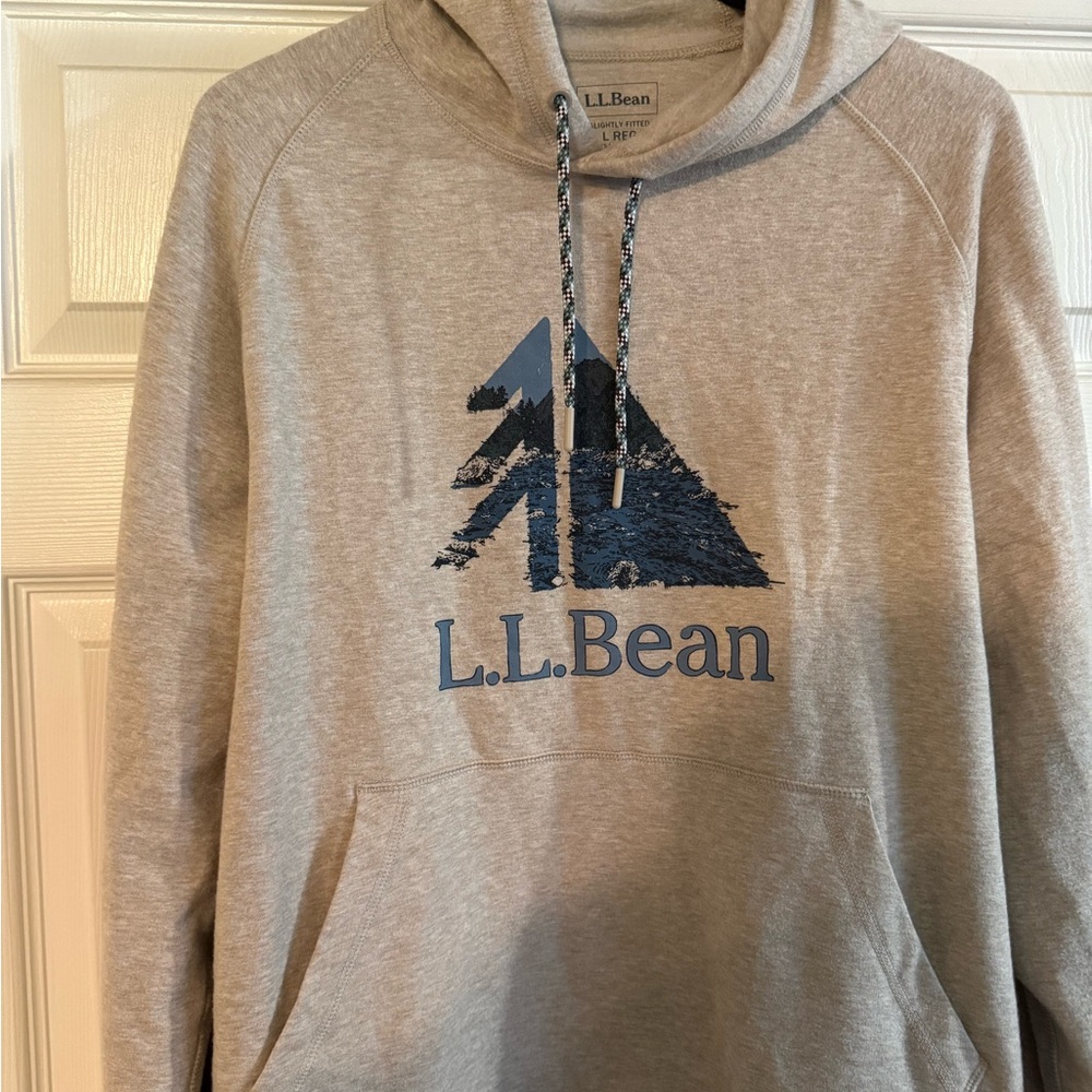 L.L. Bean Men's Tan Hoodie with Blue Logo